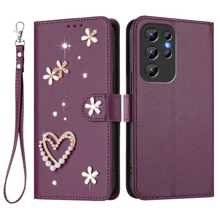 For Oukitel C1 / C1 Pro ZS01 Double-Layer Heart Floral Vegan Leather Phone Case with Wrist Strap
