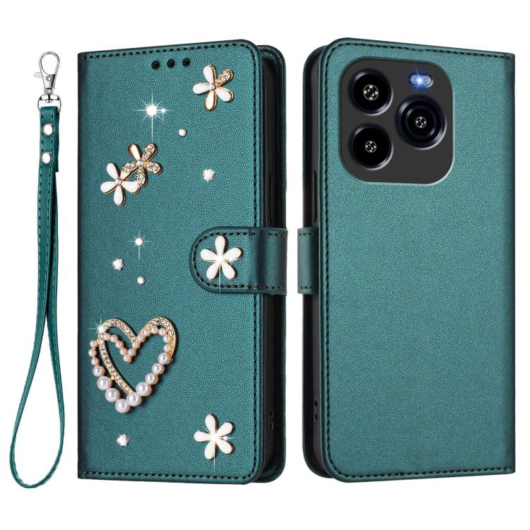 For Oukitel C65 / C65 Pro ZS01 Double-Layer Heart Floral Vegan Leather Phone Case with Wrist Strap