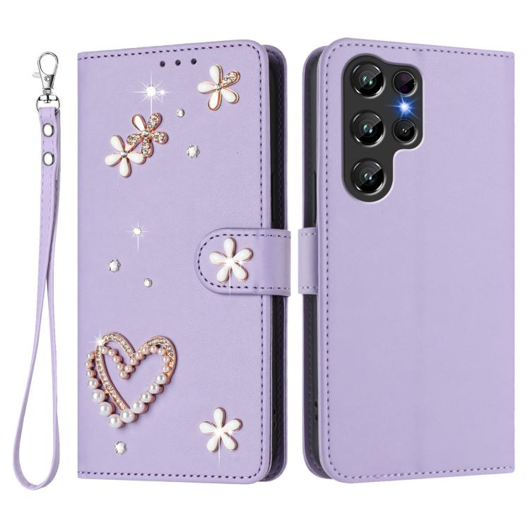 For Oukitel C61 / C61 Pro ZS01 Double-Layer Heart Floral Vegan Leather Phone Case with Wrist Strap