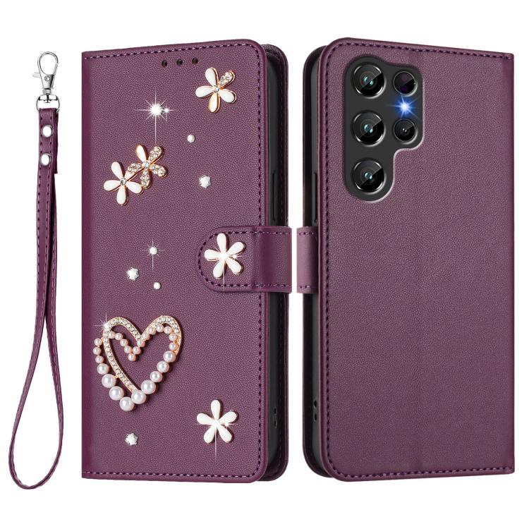 For Oukitel C61 / C61 Pro ZS01 Double-Layer Heart Floral Vegan Leather Phone Case with Wrist Strap