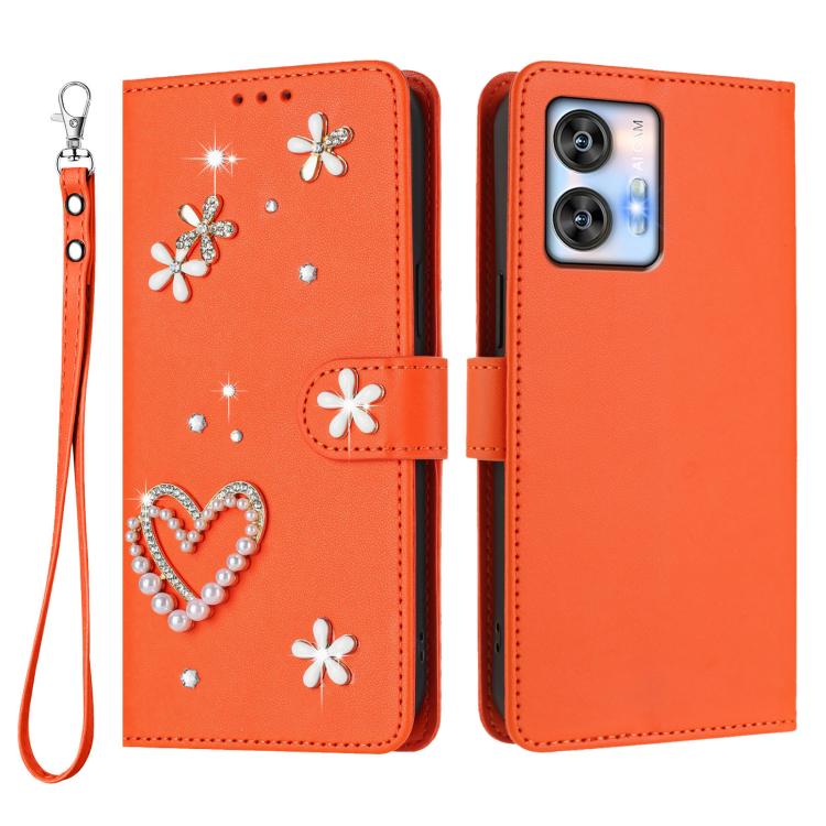 For Oukitel C35 / C36 ZS01 Double-Layer Heart Floral Vegan Leather Phone Case with Wrist Strap