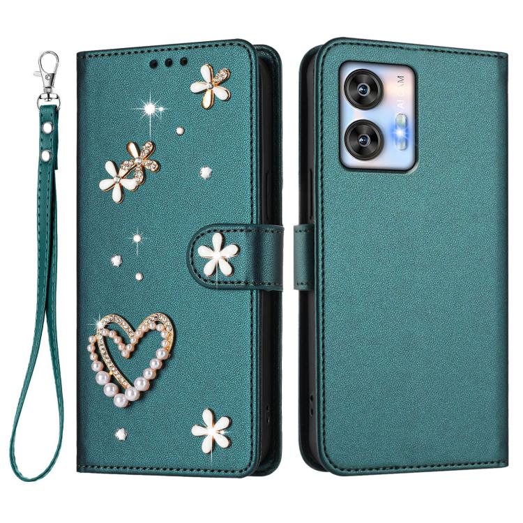 For Oukitel C35 / C36 ZS01 Double-Layer Heart Floral Vegan Leather Phone Case with Wrist Strap