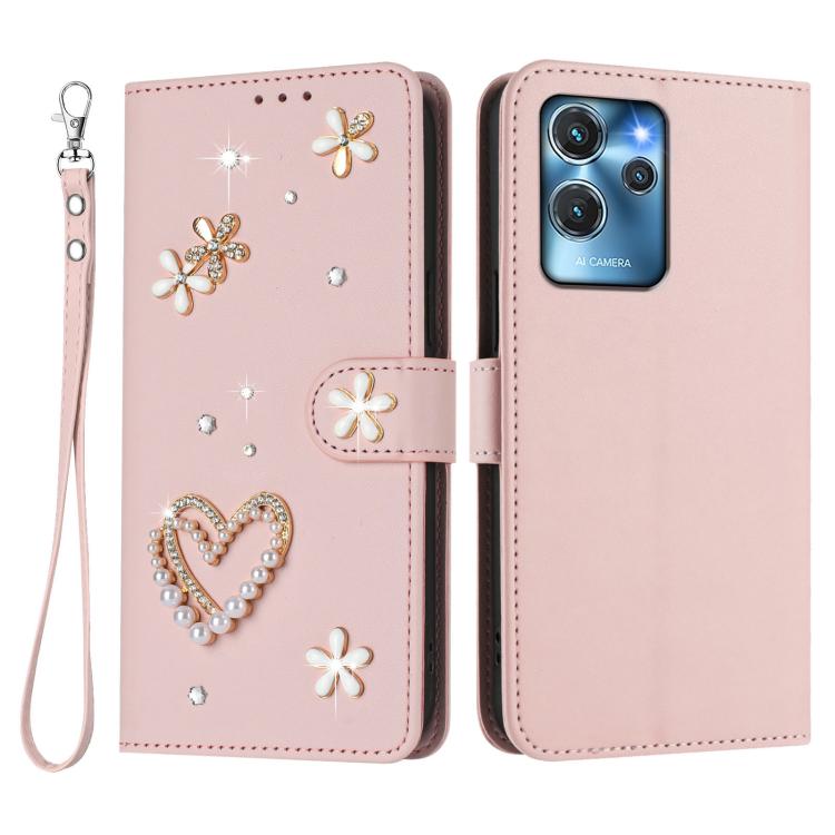 For Oukitel C32 / C32 Pro ZS01 Double-Layer Heart Floral Vegan Leather Phone Case with Wrist Strap