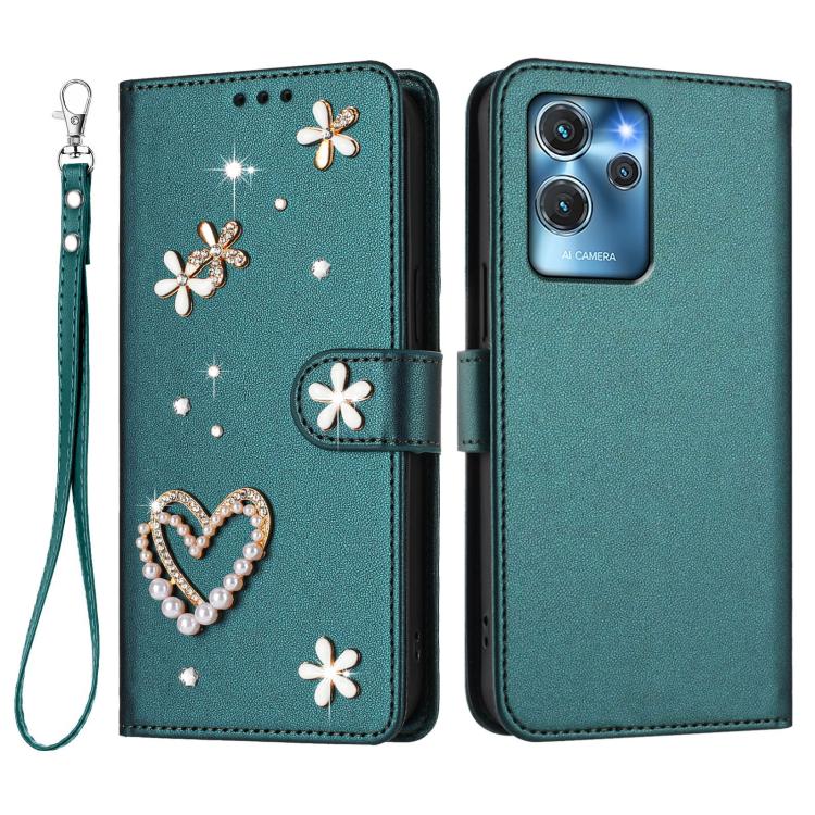 For Oukitel C32 / C32 Pro ZS01 Double-Layer Heart Floral Vegan Leather Phone Case with Wrist Strap