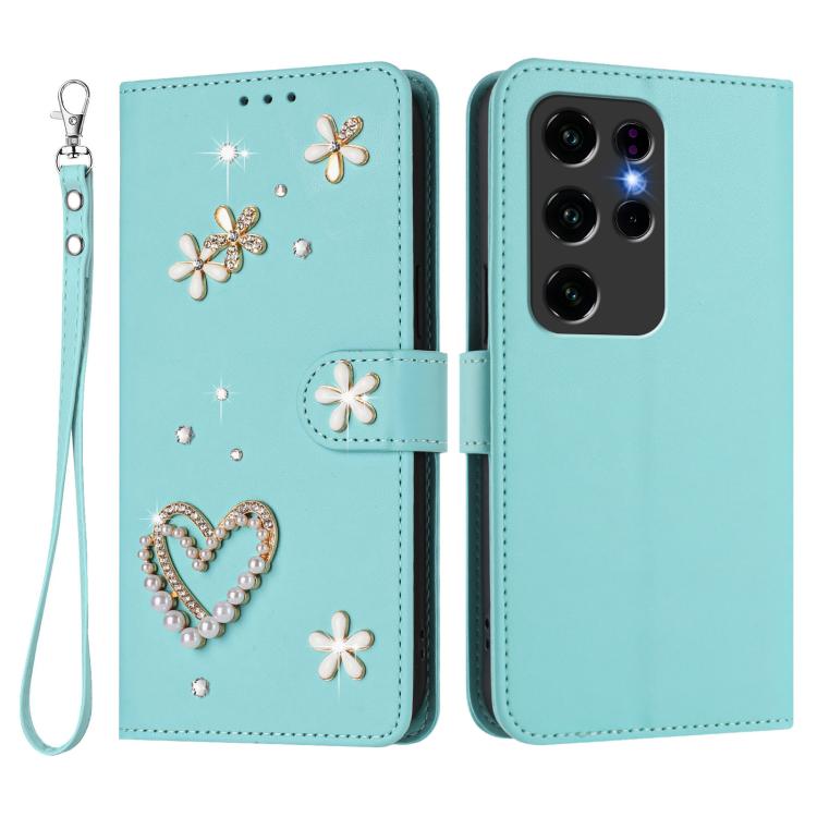 For Oukitel C2 ZS01 Double-Layer Heart Floral Vegan Leather Phone Case with Wrist Strap