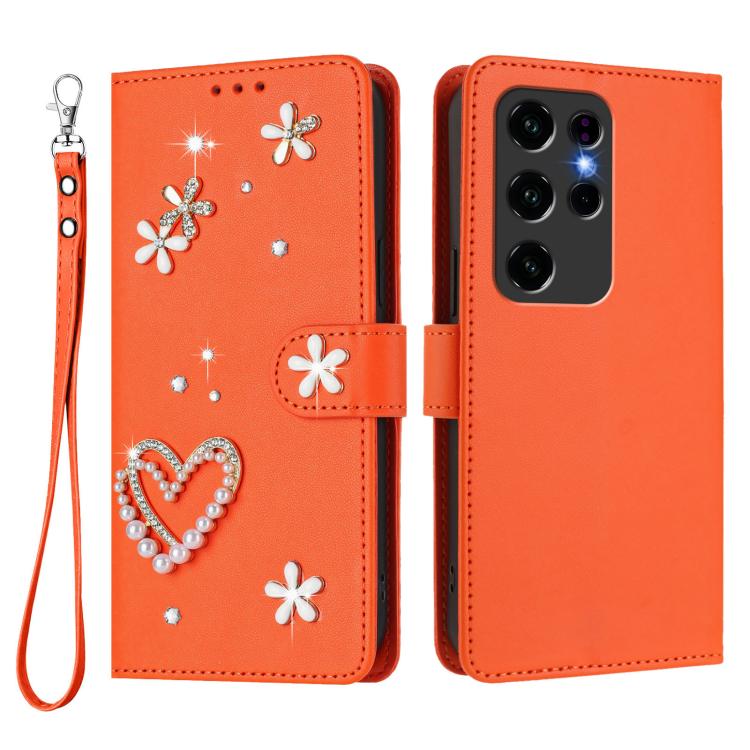 For Oukitel C2 ZS01 Double-Layer Heart Floral Vegan Leather Phone Case with Wrist Strap