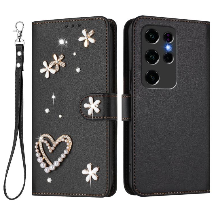 For Oukitel C2 ZS01 Double-Layer Heart Floral Vegan Leather Phone Case with Wrist Strap