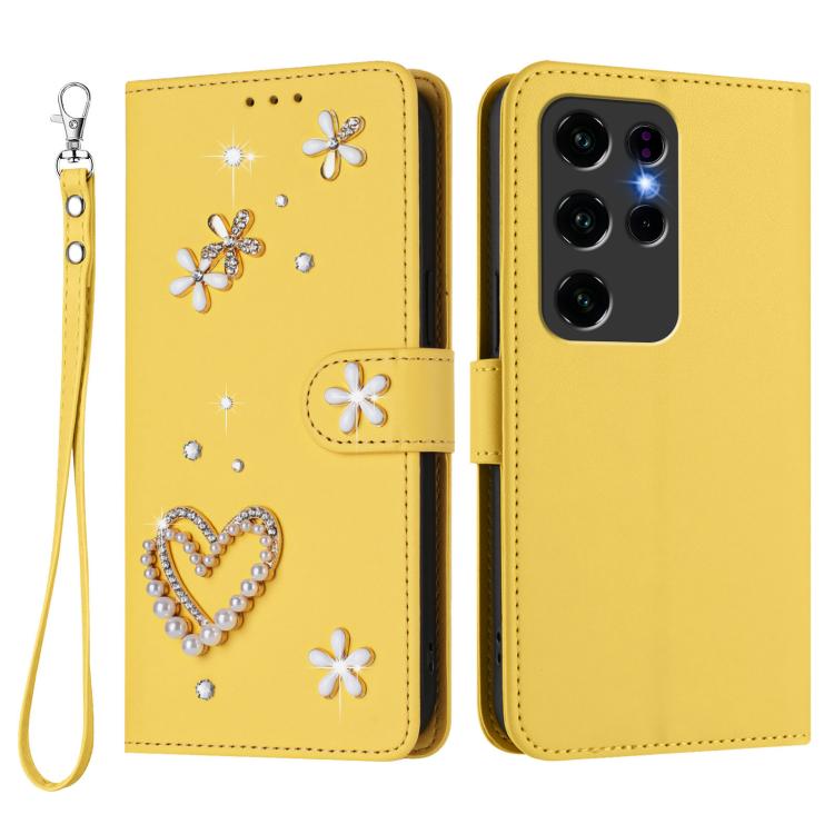 For Oukitel C2 ZS01 Double-Layer Heart Floral Vegan Leather Phone Case with Wrist Strap