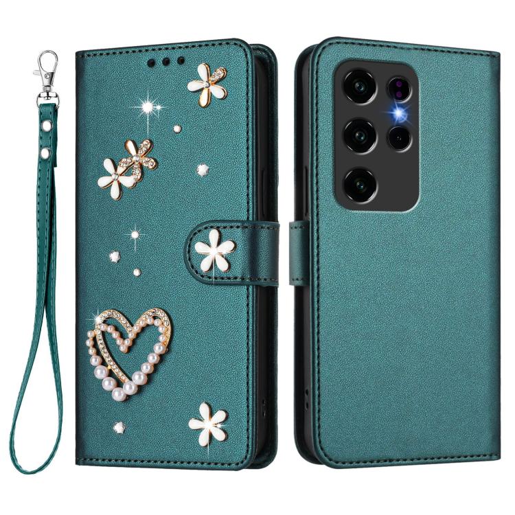 For Oukitel C2 ZS01 Double-Layer Heart Floral Vegan Leather Phone Case with Wrist Strap