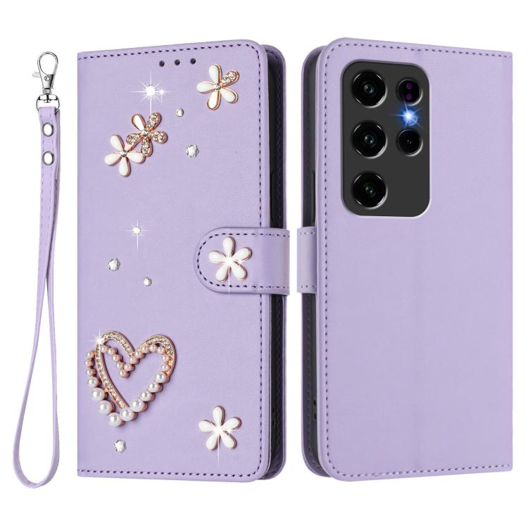 For Oukitel C2 ZS01 Double-Layer Heart Floral Vegan Leather Phone Case with Wrist Strap