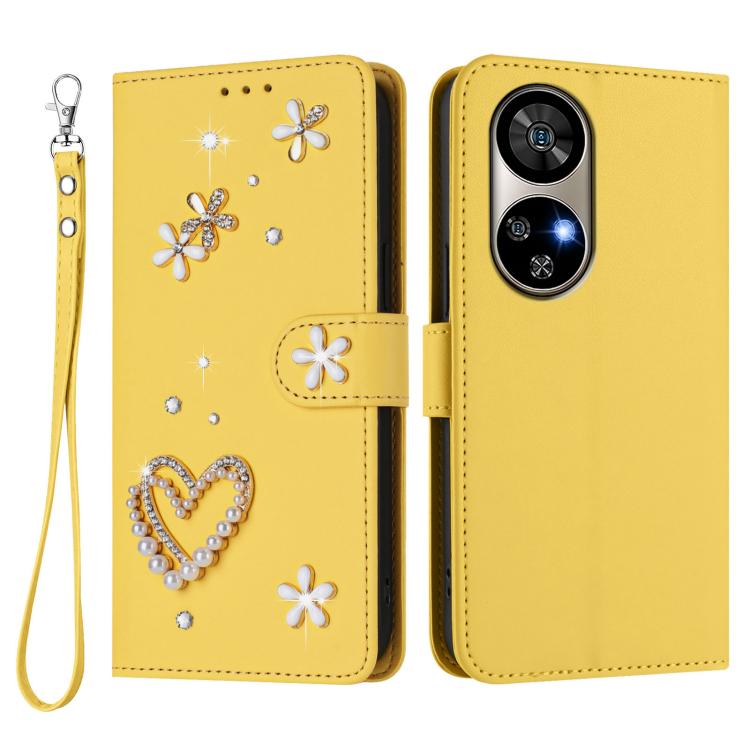 For Ulefone Note 17 Pro ZS01 Double-Layer Heart Floral Vegan Leather Phone Case with Wrist Strap