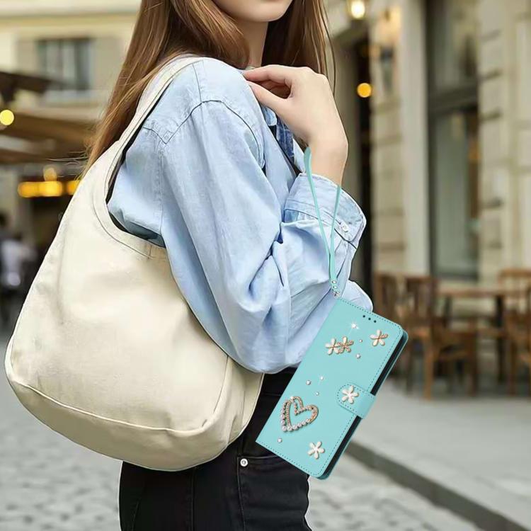 For Ulefone Note 19 ZS01 Double-Layer Heart Floral Vegan Leather Phone Case with Wrist Strap