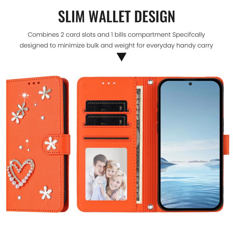 For Ulefone Note 19 ZS01 Double-Layer Heart Floral Vegan Leather Phone Case with Wrist Strap
