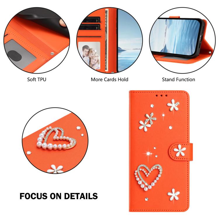 For Ulefone Note 19 ZS01 Double-Layer Heart Floral Vegan Leather Phone Case with Wrist Strap