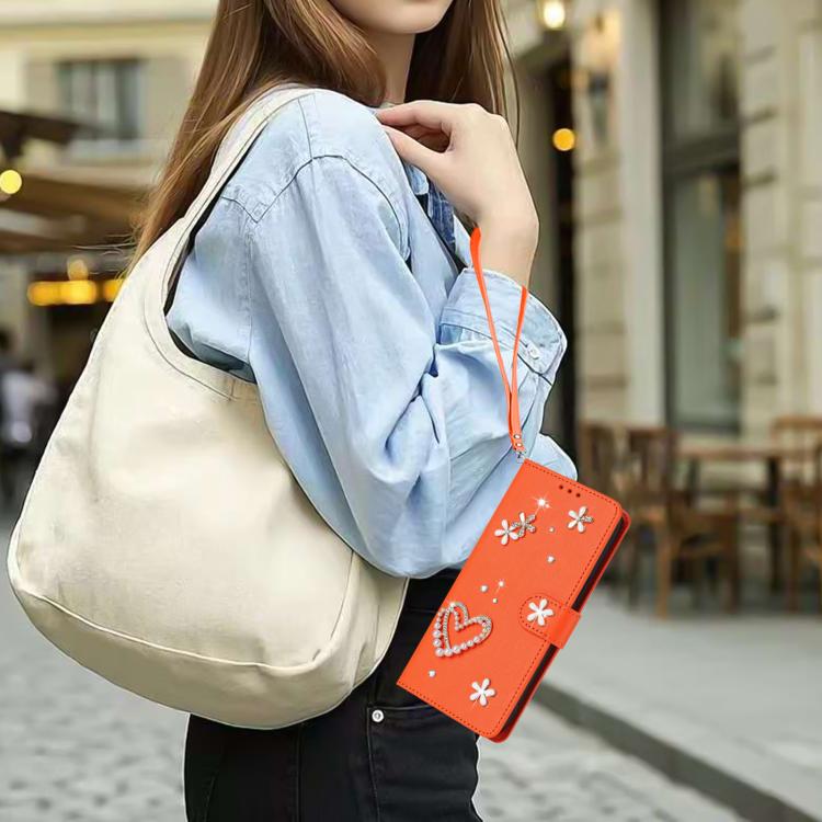 For Ulefone Note 19 ZS01 Double-Layer Heart Floral Vegan Leather Phone Case with Wrist Strap