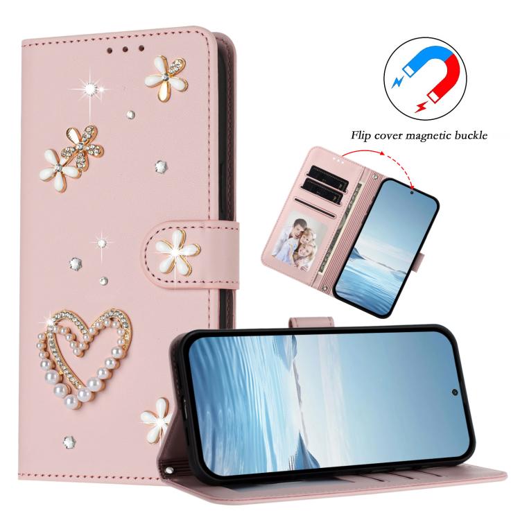 For Ulefone Note 19 ZS01 Double-Layer Heart Floral Vegan Leather Phone Case with Wrist Strap