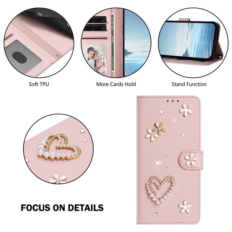 For Ulefone Note 19 ZS01 Double-Layer Heart Floral Vegan Leather Phone Case with Wrist Strap