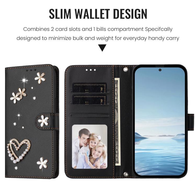For Ulefone Note 19 ZS01 Double-Layer Heart Floral Vegan Leather Phone Case with Wrist Strap