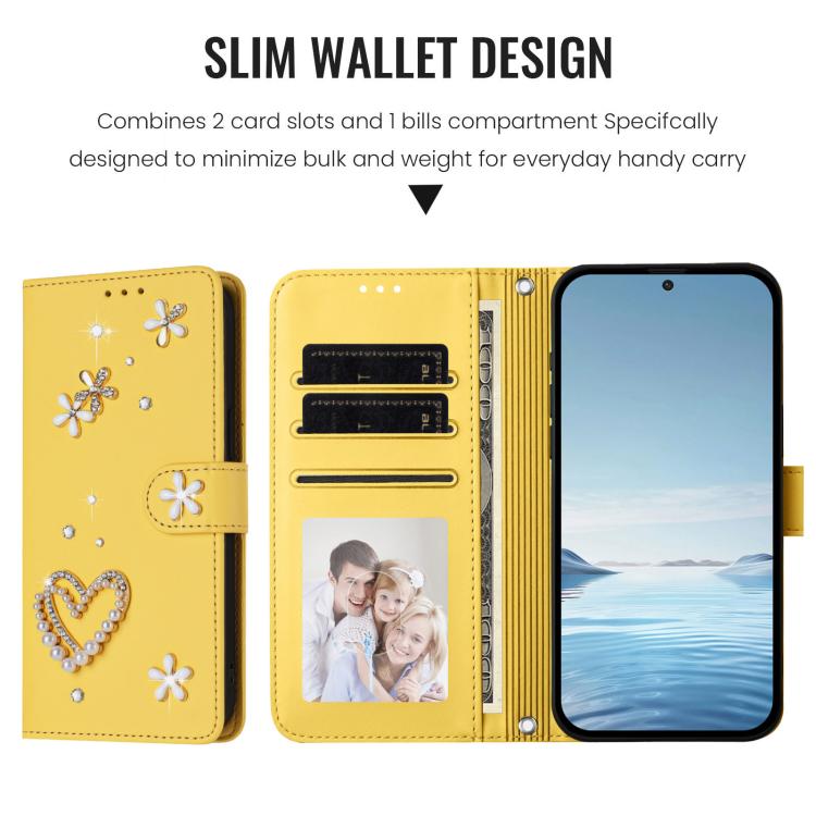 For Ulefone Note 19 ZS01 Double-Layer Heart Floral Vegan Leather Phone Case with Wrist Strap