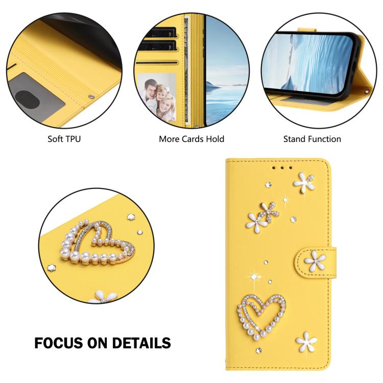 For Ulefone Note 19 ZS01 Double-Layer Heart Floral Vegan Leather Phone Case with Wrist Strap