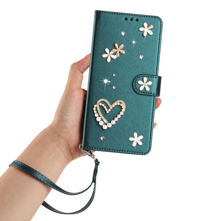 For Ulefone Note 19 ZS01 Double-Layer Heart Floral Vegan Leather Phone Case with Wrist Strap