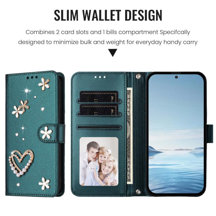 For Ulefone Note 19 ZS01 Double-Layer Heart Floral Vegan Leather Phone Case with Wrist Strap
