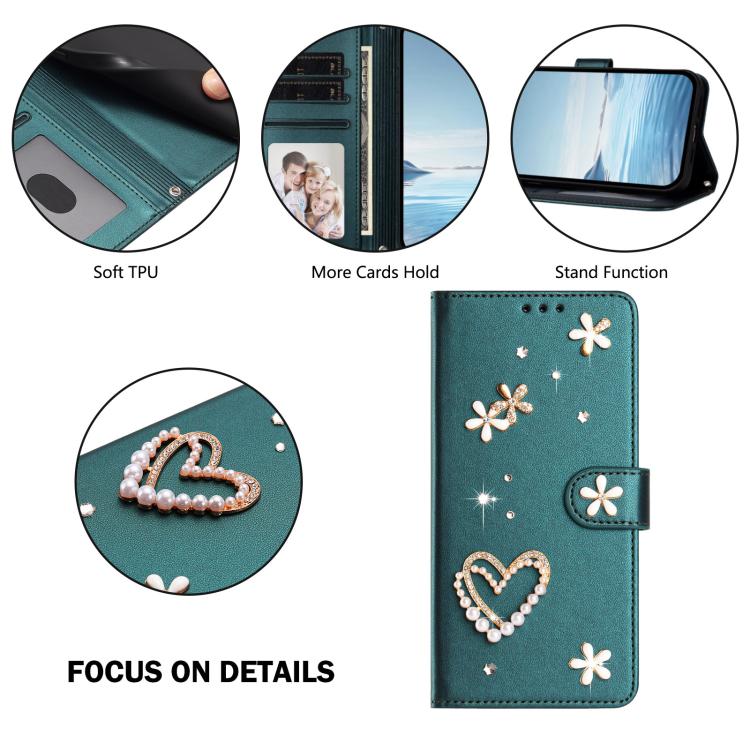 For Ulefone Note 19 ZS01 Double-Layer Heart Floral Vegan Leather Phone Case with Wrist Strap