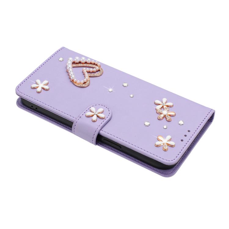 For Ulefone Note 19 ZS01 Double-Layer Heart Floral Vegan Leather Phone Case with Wrist Strap