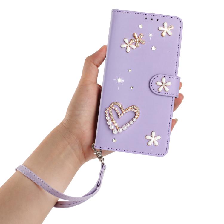 For Ulefone Note 19 ZS01 Double-Layer Heart Floral Vegan Leather Phone Case with Wrist Strap