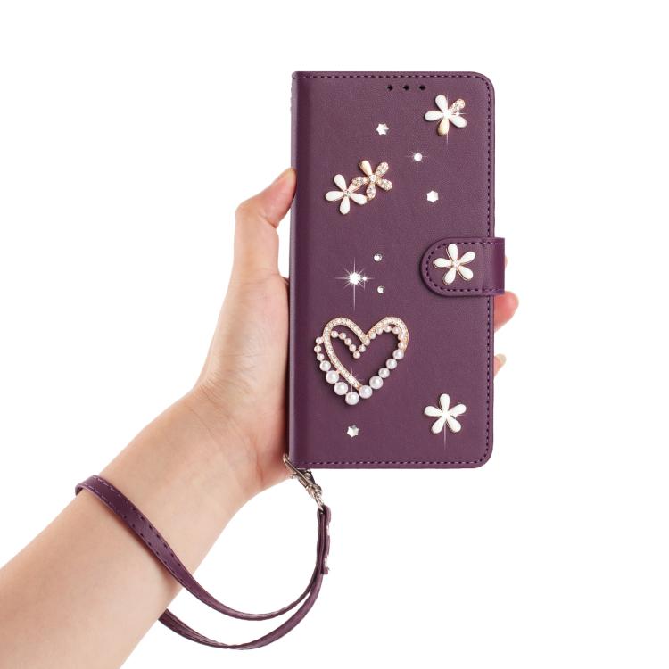 For Ulefone Note 19 ZS01 Double-Layer Heart Floral Vegan Leather Phone Case with Wrist Strap