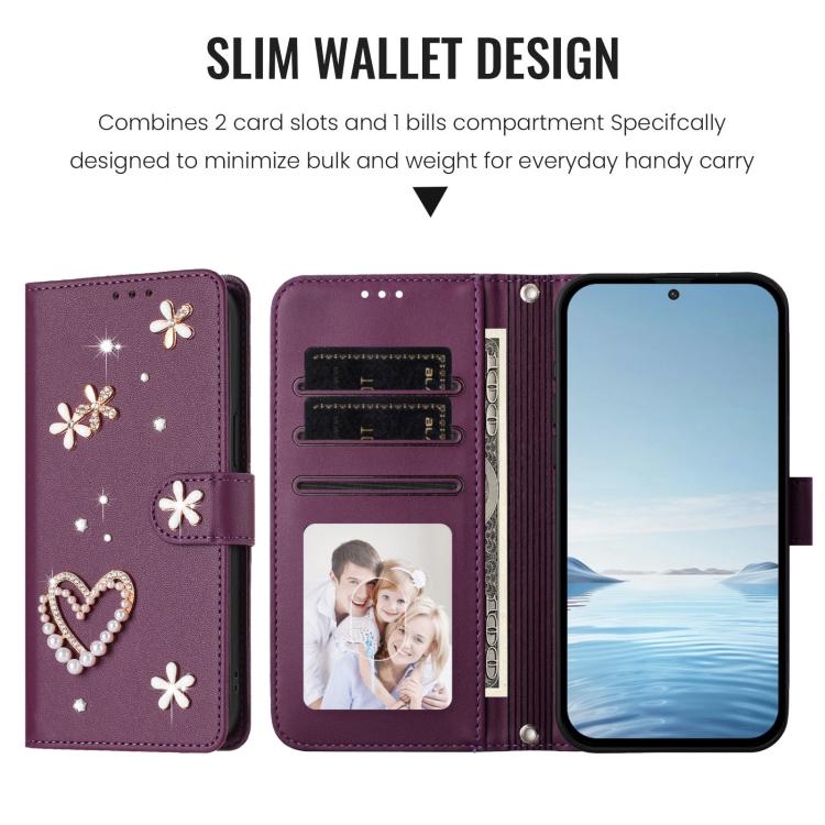 For Ulefone Note 19 ZS01 Double-Layer Heart Floral Vegan Leather Phone Case with Wrist Strap