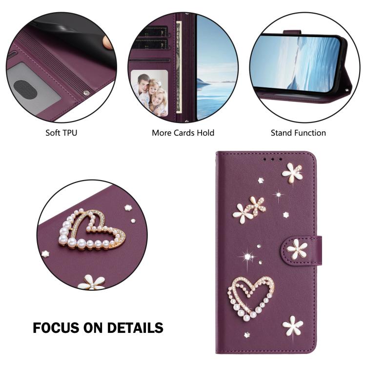 For Ulefone Note 19 ZS01 Double-Layer Heart Floral Vegan Leather Phone Case with Wrist Strap