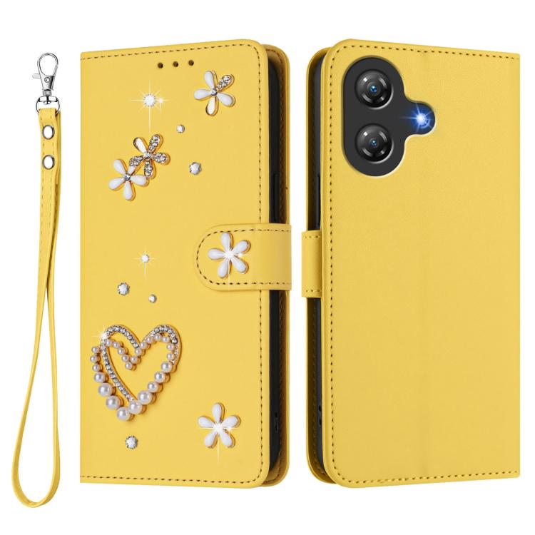 For Ulefone Note 21 ZS01 Double-Layer Heart Floral Vegan Leather Phone Case with Wrist Strap