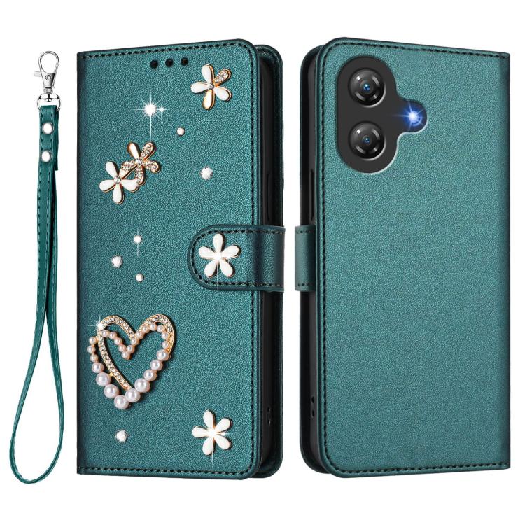 For Ulefone Note 21 ZS01 Double-Layer Heart Floral Vegan Leather Phone Case with Wrist Strap