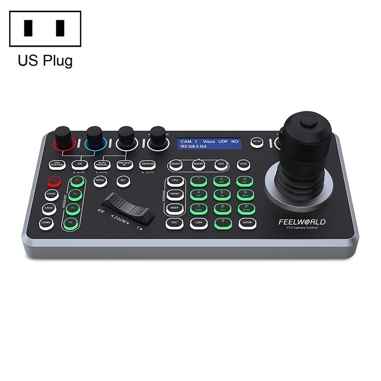 FEELWORLD KBC20 NDI PTZ Camera Controller Joystick Keyboard Control Multiple Control Protocol PoE Supported, Power Plug:US Plug - Black