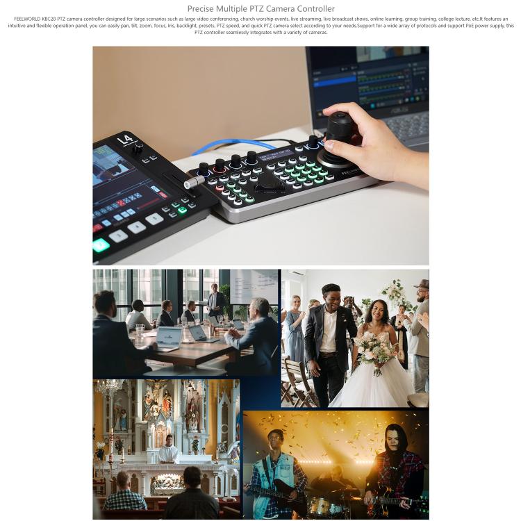 FEELWORLD KBC20 NDI PTZ Camera Controller Joystick Keyboard Control Multiple Control Protocol PoE Supported, Power Plug:AU Plug - Black