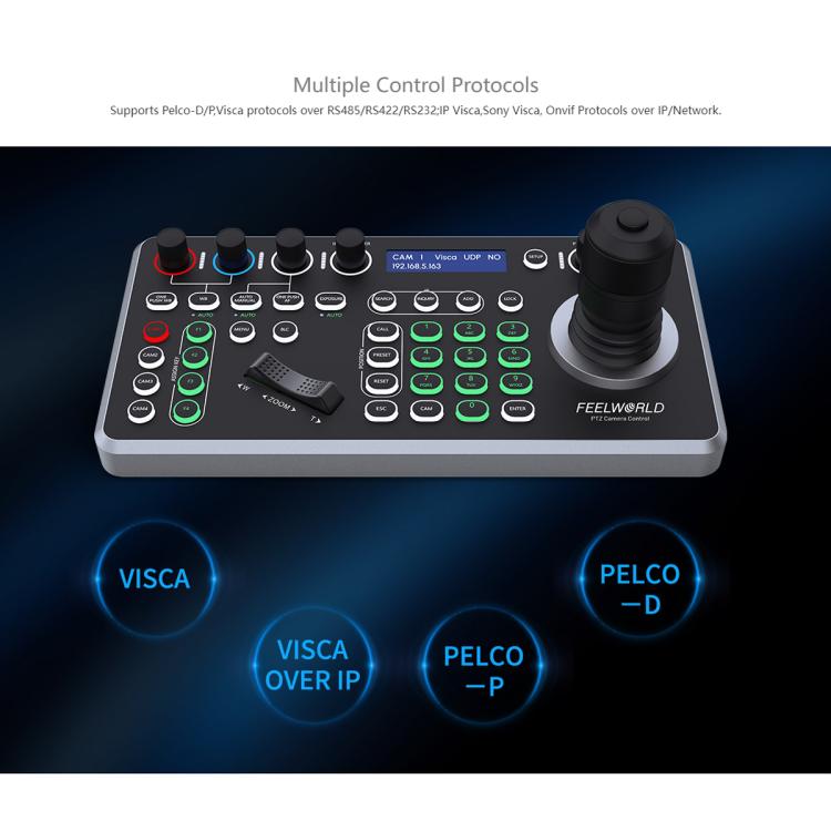 FEELWORLD KBC20 NDI PTZ Camera Controller Joystick Keyboard Control Multiple Control Protocol PoE Supported, Power Plug:AU Plug - Black