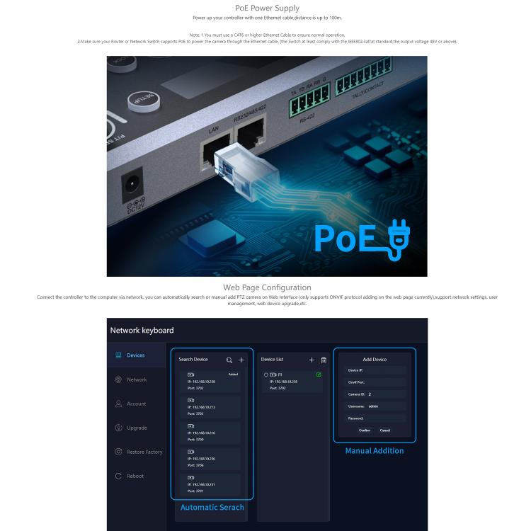 FEELWORLD KBC20N NDI PTZ Camera Controller Joystick Keyboard Control Multiple Control Protocol PoE Supported, Power Plug:AU Plug - Black