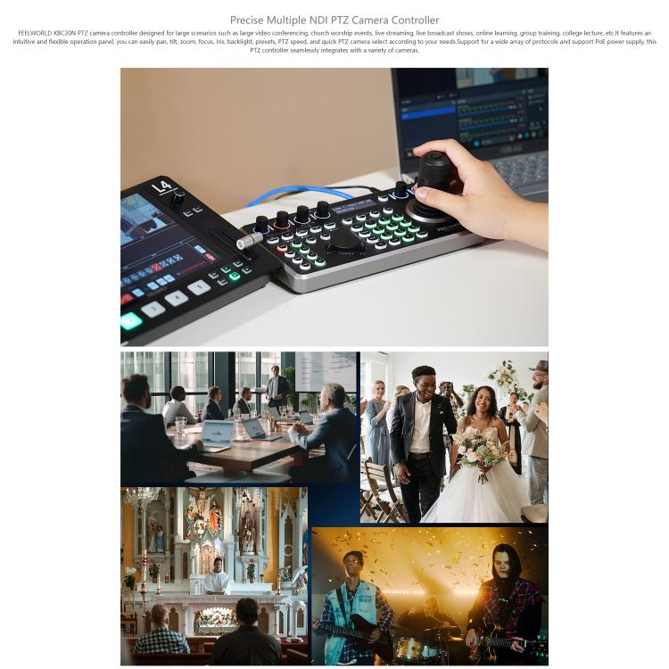 FEELWORLD KBC20N NDI PTZ Camera Controller Joystick Keyboard Control Multiple Control Protocol PoE Supported, Power Plug:AU Plug - Black