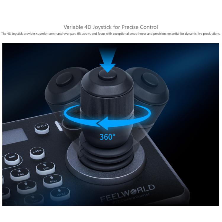 FEELWORLD KBC20N NDI PTZ Camera Controller Joystick Keyboard Control Multiple Control Protocol PoE Supported, Power Plug:AU Plug - Black