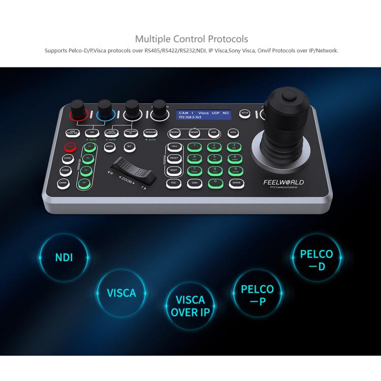 FEELWORLD KBC20N NDI PTZ Camera Controller Joystick Keyboard Control Multiple Control Protocol PoE Supported, Power Plug:AU Plug - Black
