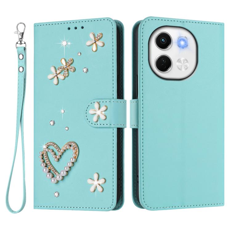 For Tecno Spark 30 5G / Pova 6 Neo 5G ZS01 Double-Layer Heart Floral Vegan Leather Phone Case with Wrist Strap