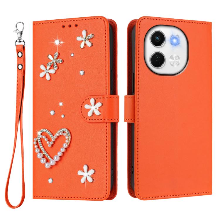 For Tecno Spark 30 5G / Pova 6 Neo 5G ZS01 Double-Layer Heart Floral Vegan Leather Phone Case with Wrist Strap