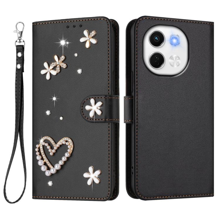 For Tecno Spark 30 5G / Pova 6 Neo 5G ZS01 Double-Layer Heart Floral Vegan Leather Phone Case with Wrist Strap