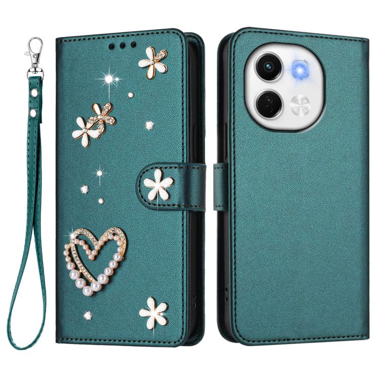 For Tecno Spark 30 5G / Pova 6 Neo 5G ZS01 Double-Layer Heart Floral Vegan Leather Phone Case with Wrist Strap