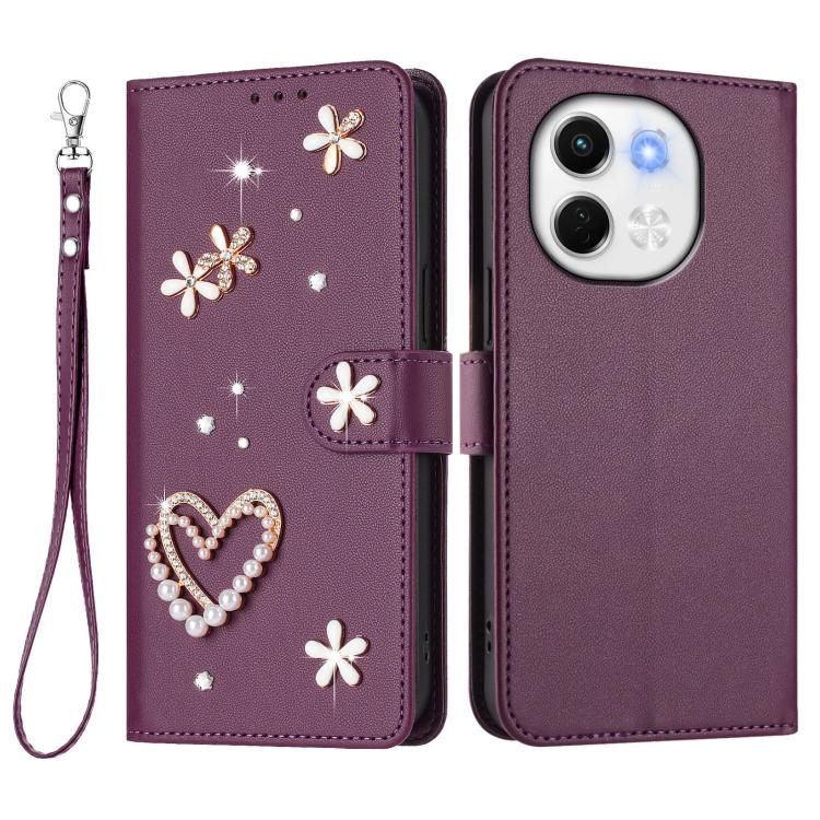 For Tecno Spark 30 5G / Pova 6 Neo 5G ZS01 Double-Layer Heart Floral Vegan Leather Phone Case with Wrist Strap
