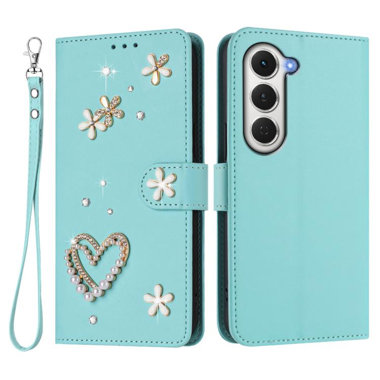 For Tecno Spark 40 Pro 4G ZS01 Double-Layer Heart Floral Vegan Leather Phone Case with Wrist Strap