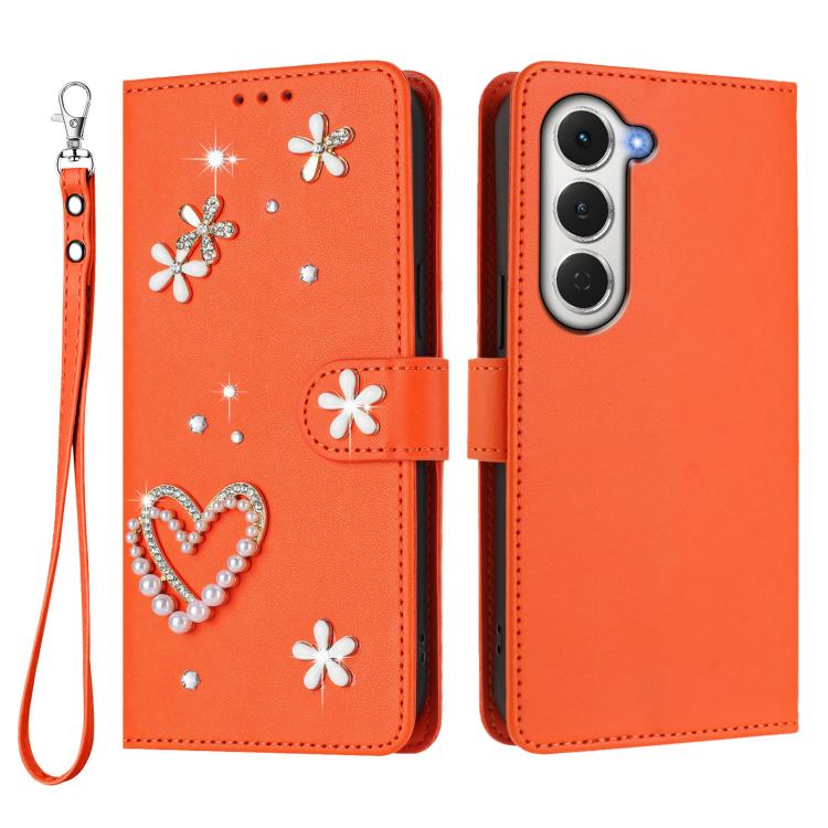 For Tecno Spark 40 Pro 4G ZS01 Double-Layer Heart Floral Vegan Leather Phone Case with Wrist Strap