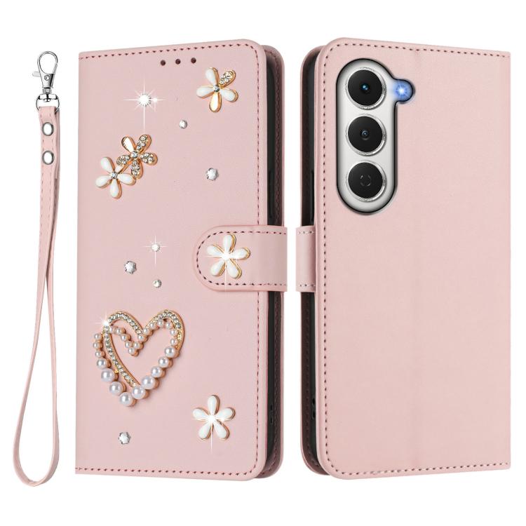 For Tecno Spark 40 Pro 4G ZS01 Double-Layer Heart Floral Vegan Leather Phone Case with Wrist Strap
