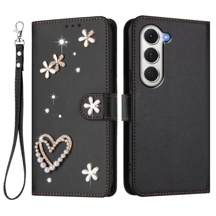 For Tecno Spark 40 Pro 4G ZS01 Double-Layer Heart Floral Vegan Leather Phone Case with Wrist Strap